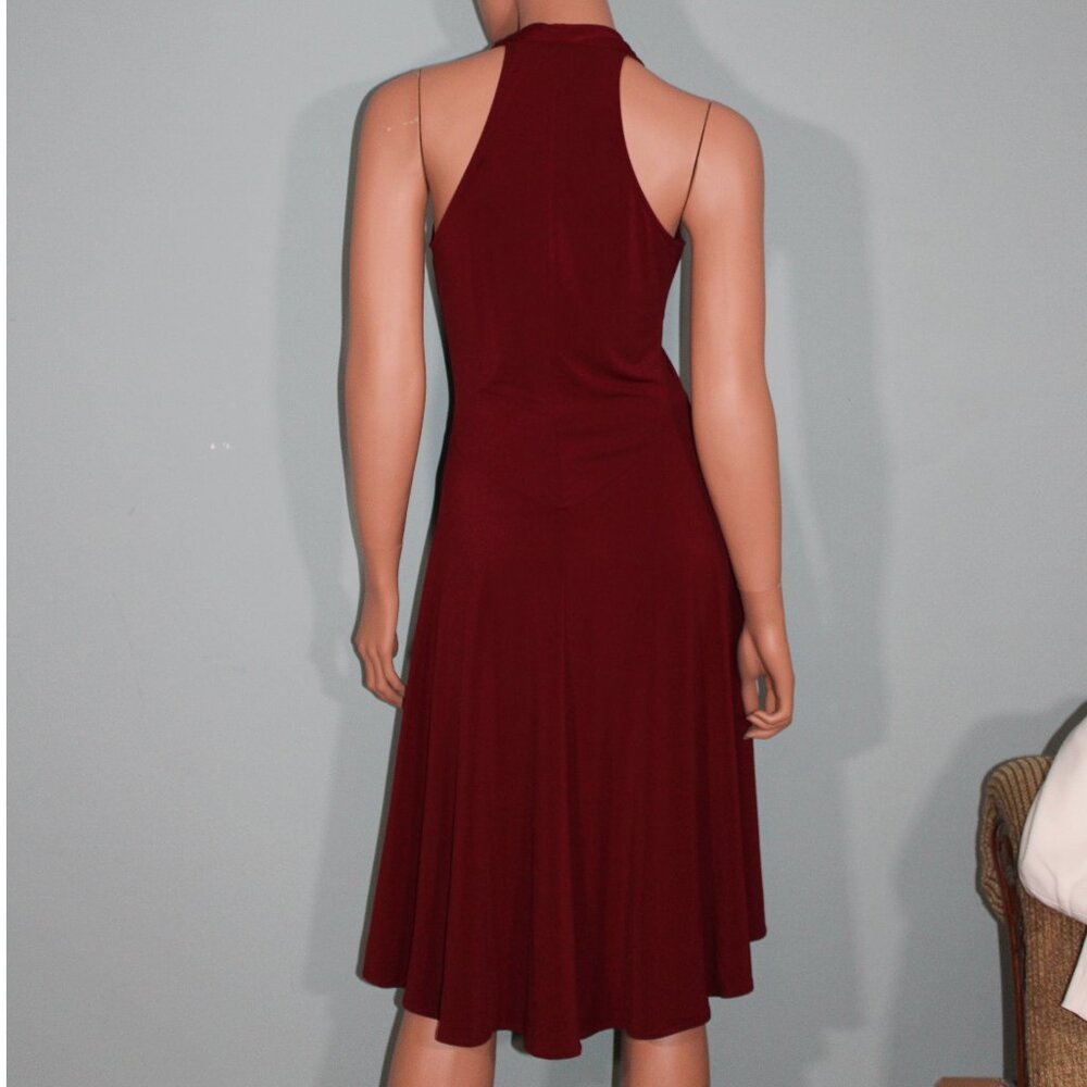 Moda International Maroon V-Neck, Razor back Cocktail Dress - Picture 2 of 2